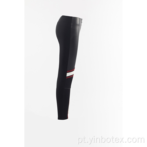 PU combinado malha legging calças de tecido